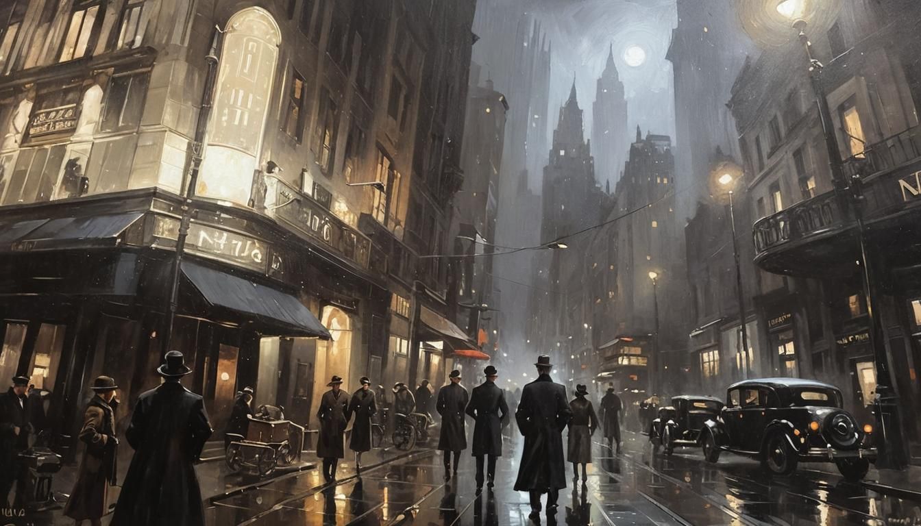 Art Deco Street at Night in Noir Style