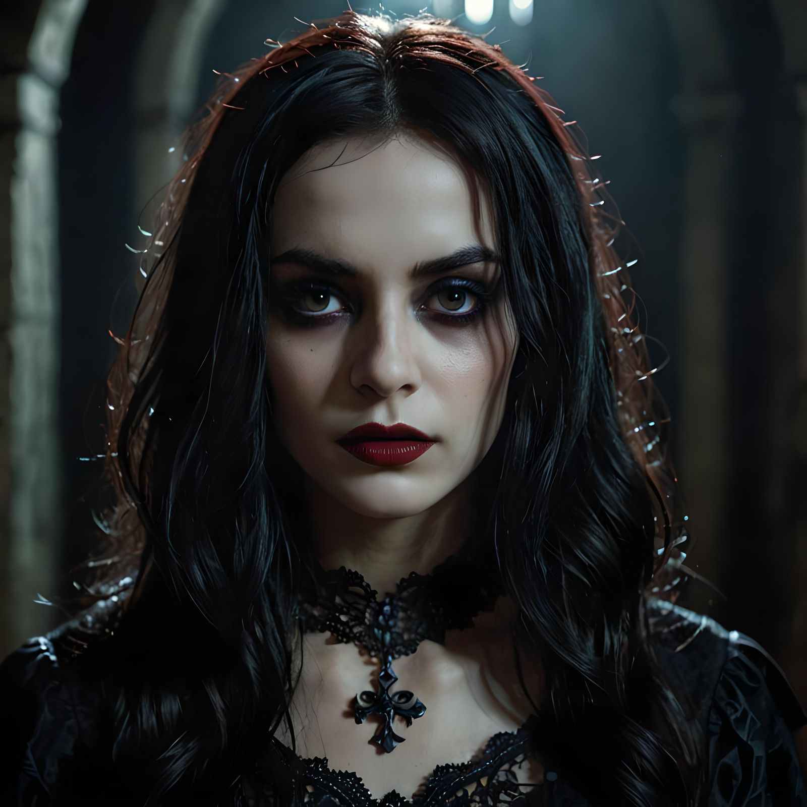 Hyperrealistic Gothic Woman in Cinematic Still