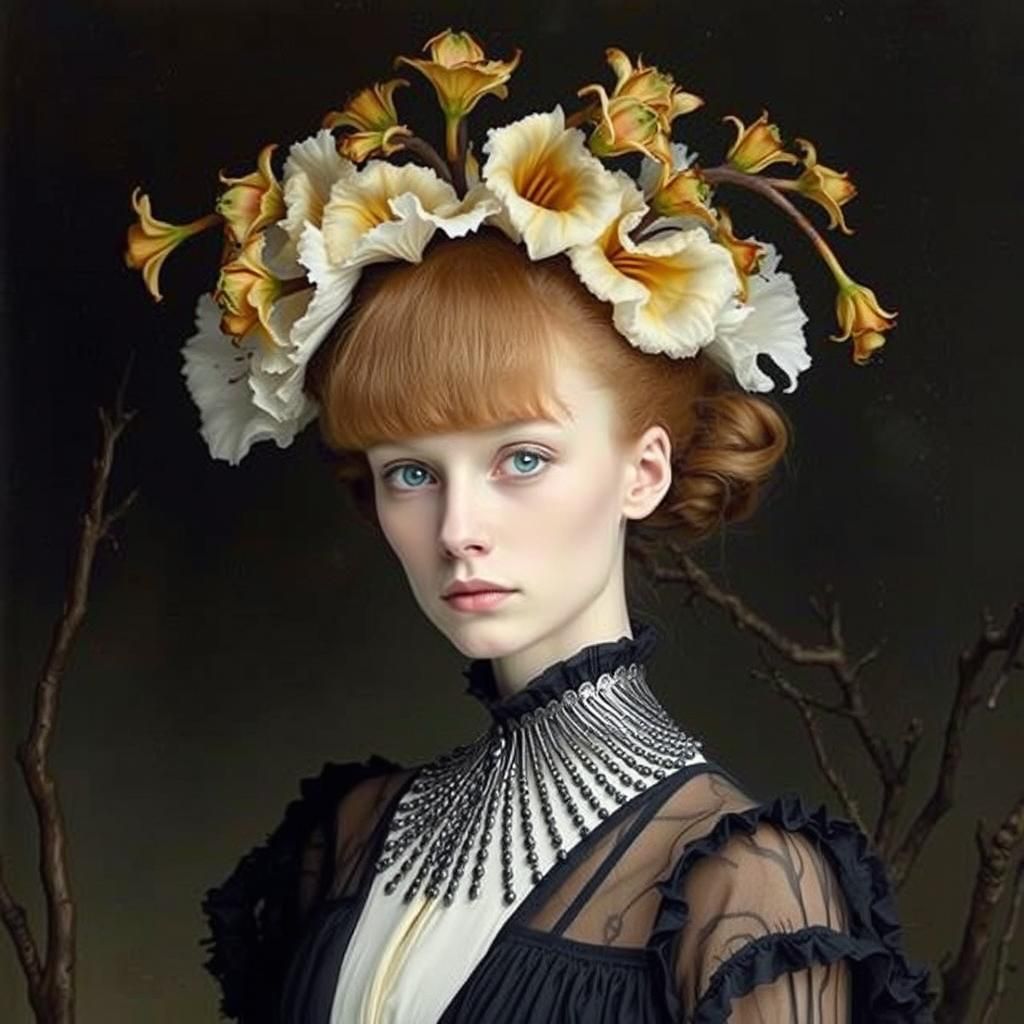 Luminous Edwardian Fashion Portrait in Digital Art Style