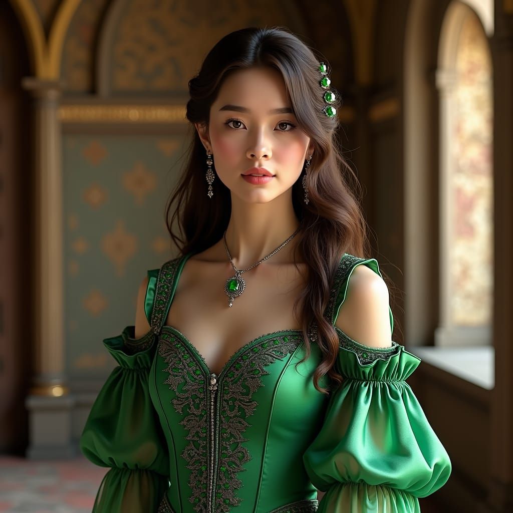 Medieval Queen in Luxurious Room, Photorealistic Style