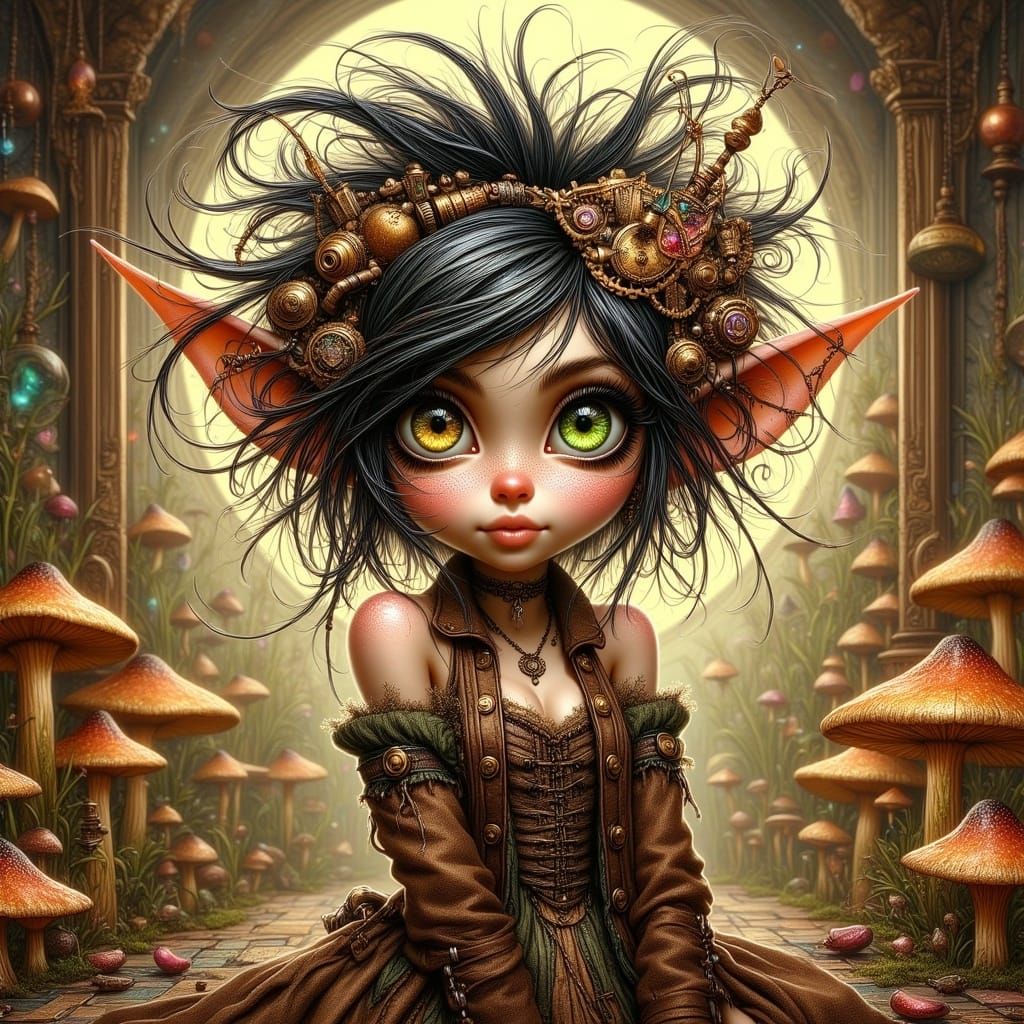 Steampunk Pixie with Heterochromatic Gaze and Intricate Gear...