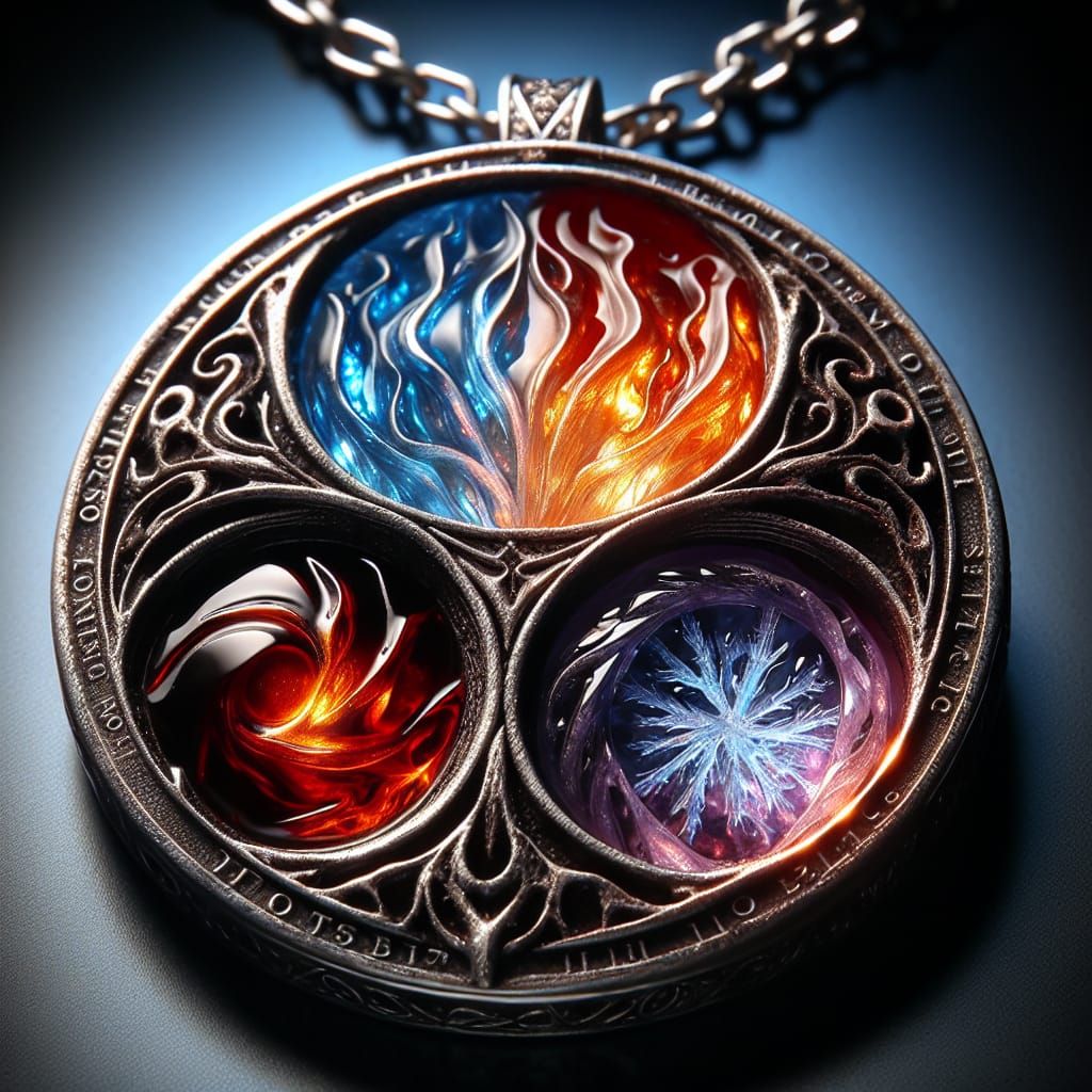 Mystical Amulet Displaying Fire, Frost, and Shadow