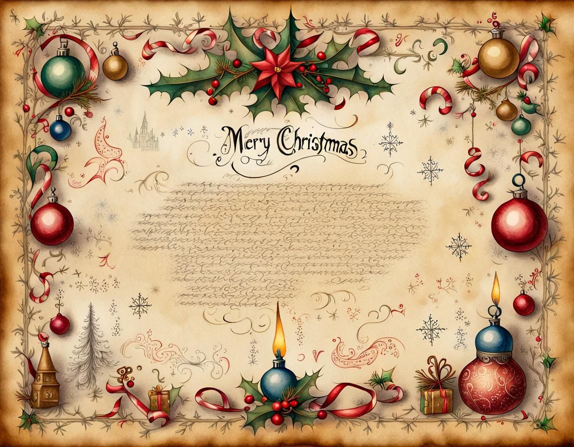 Illuminated Merry Christmas Calligraphy on Parchment