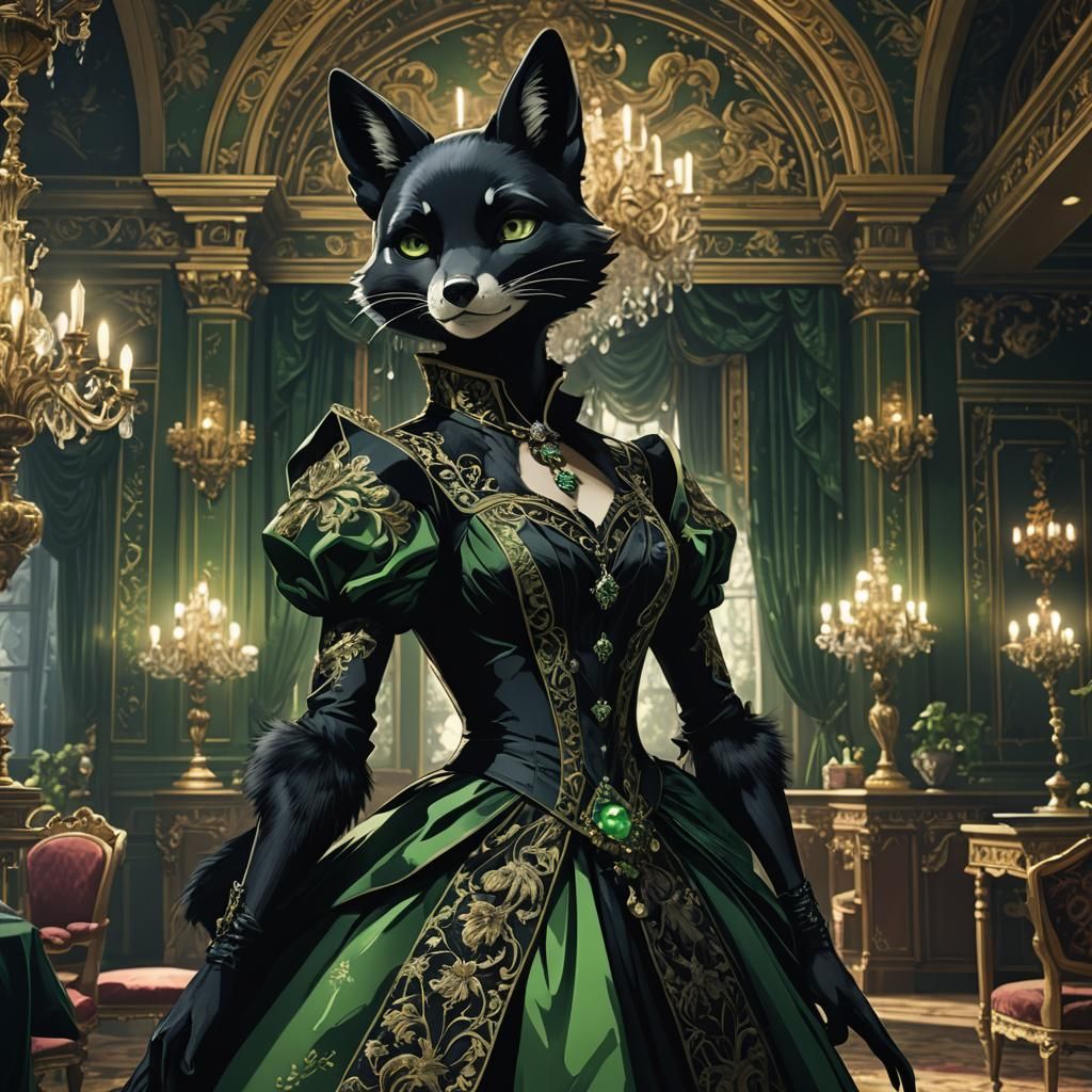 Anime Portrait of Fox Lady in Opulent Gown