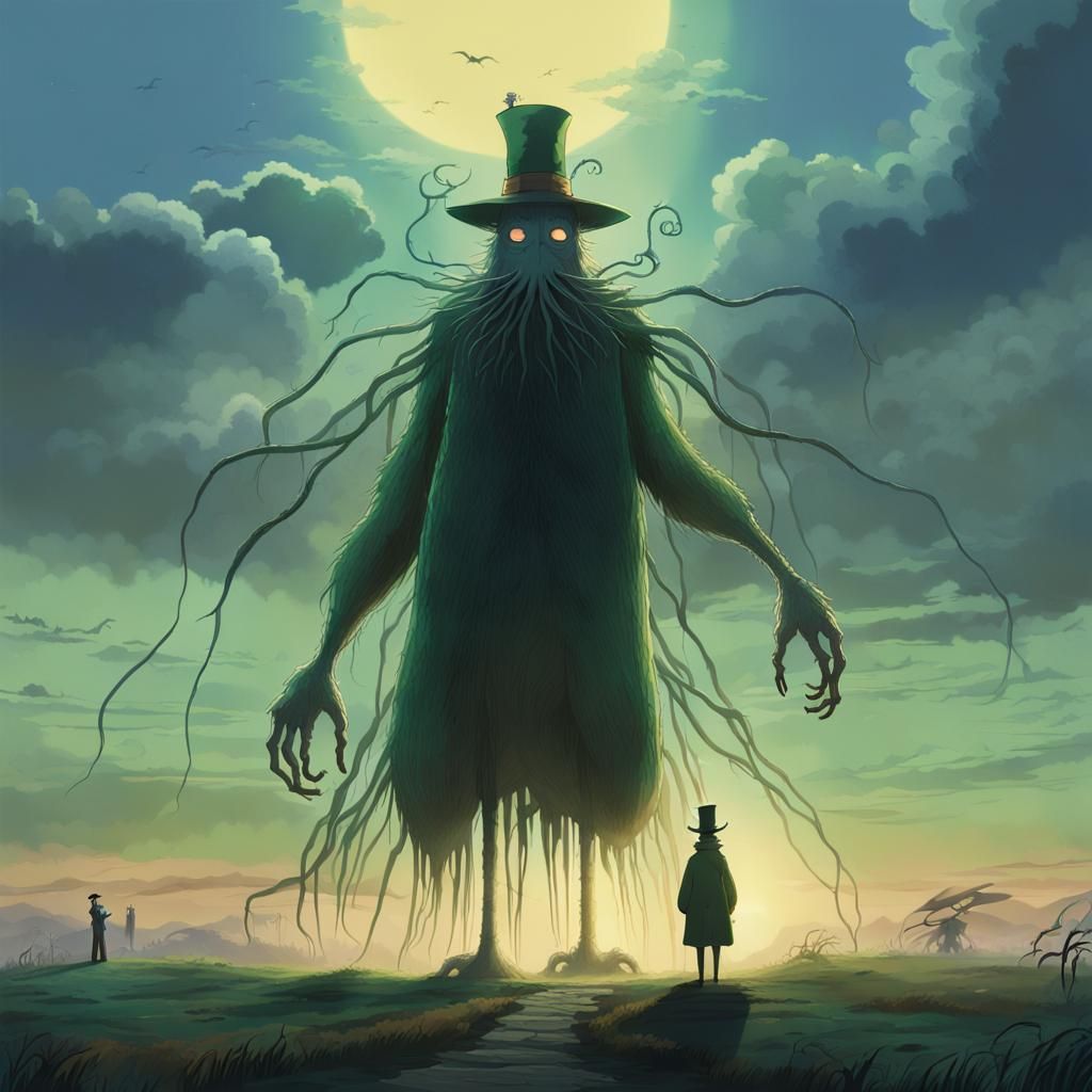 Man and Creature in Tim Burton Fantasy Scene