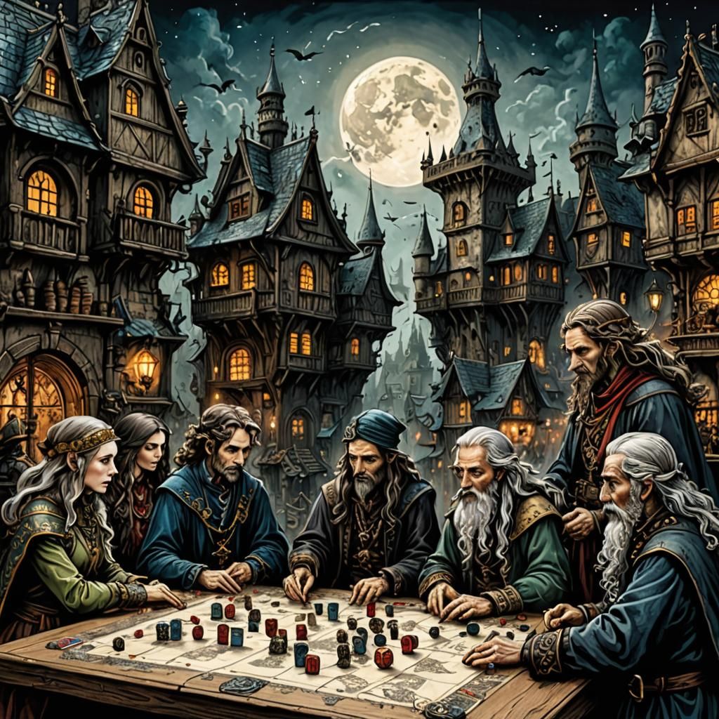 Detailed Ink Art of a Fantasy Board Game