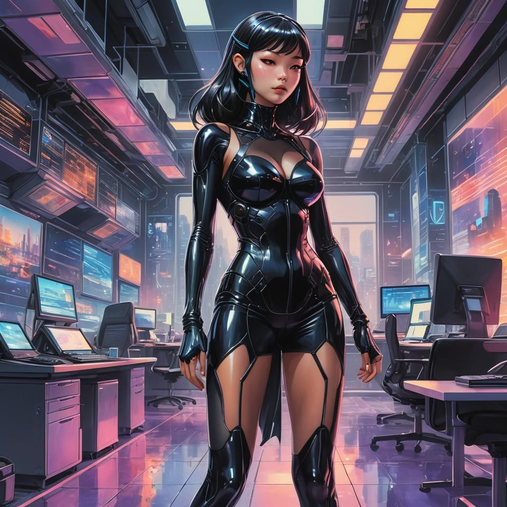 Alien Secretary in Futuristic Anime Style