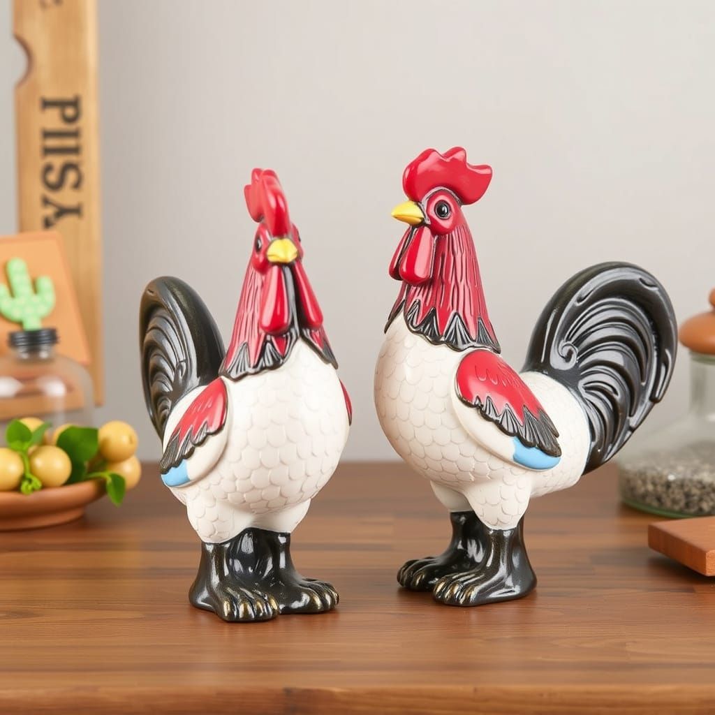 Rooster Salt and Pepper Shakers in Elegant Ceramic