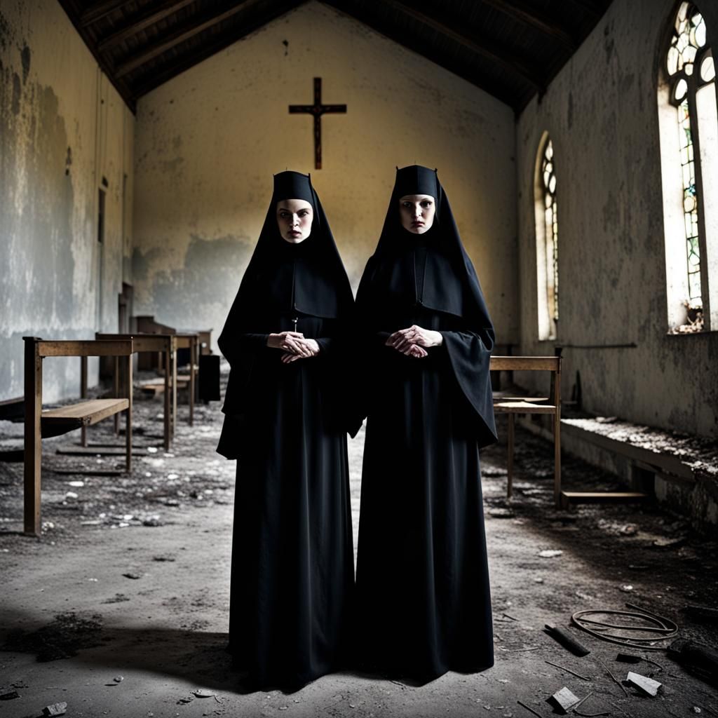 Nuns dressed in black in the Abandoned Chapel