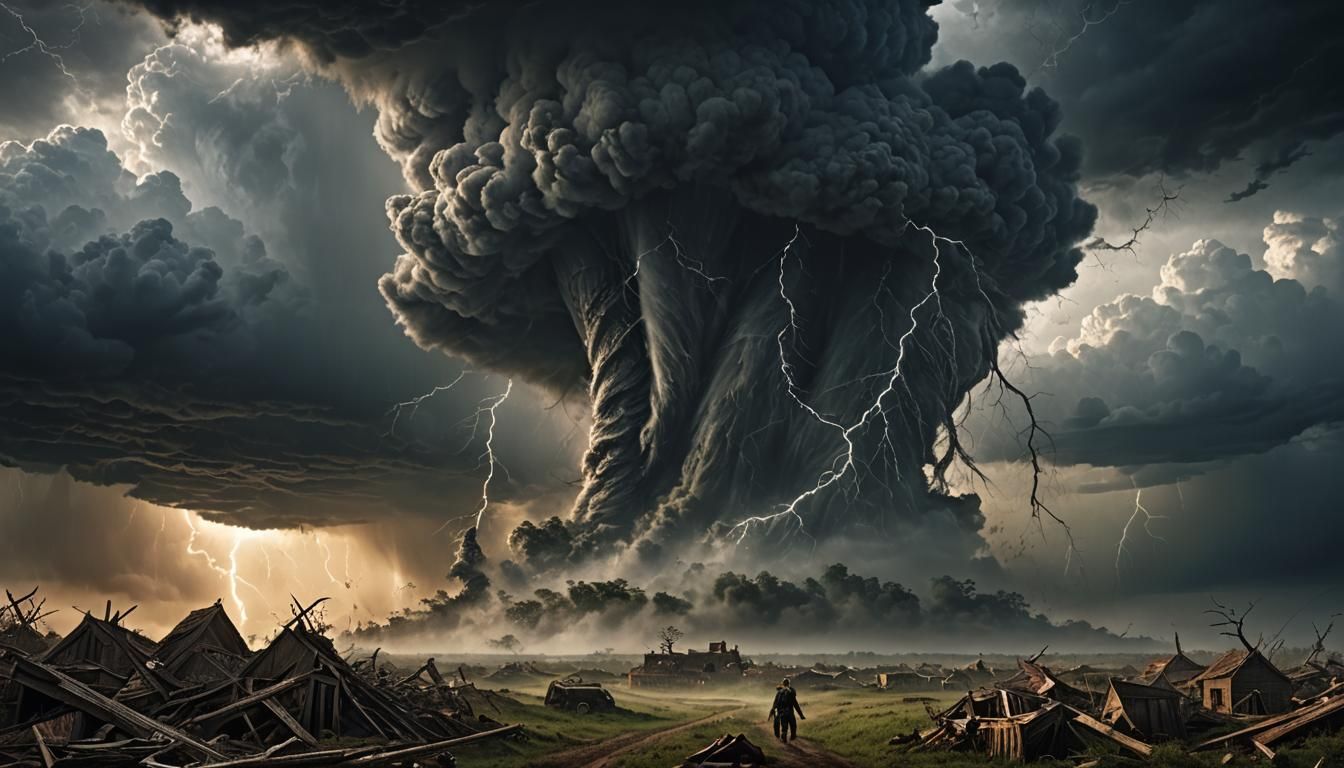 Epic Tornado in a Dark Storm Landscape