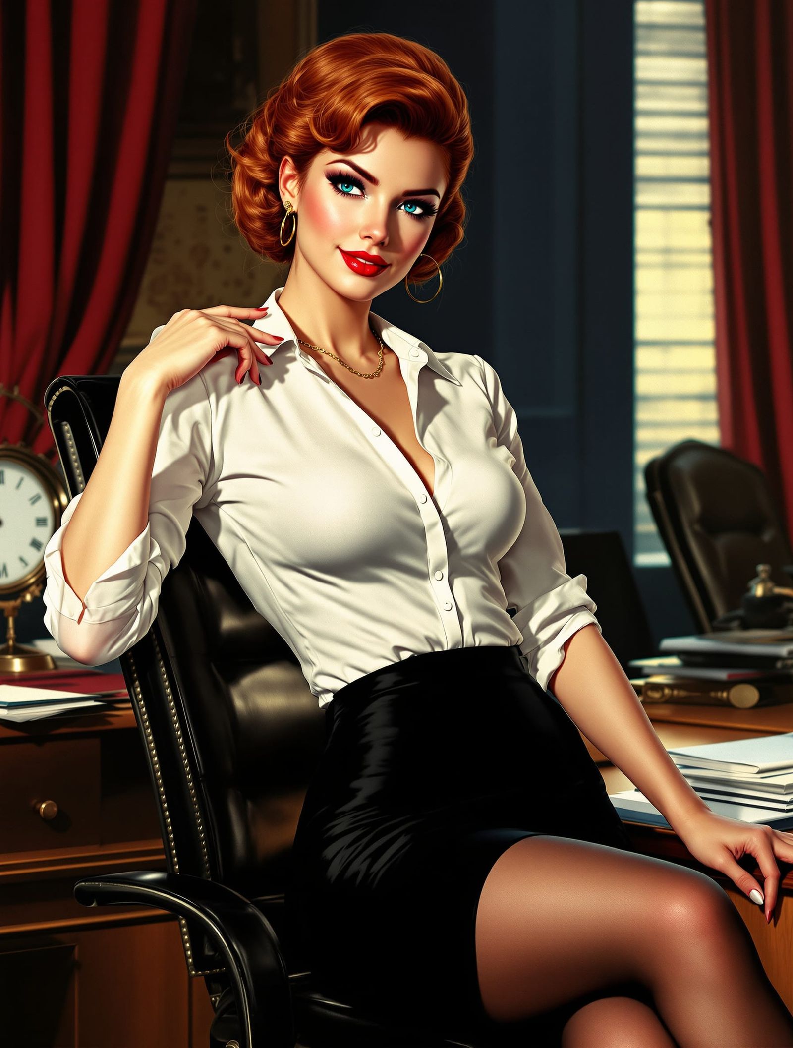 Glamorous Businesswoman Pin-Up in Modernist Art Style