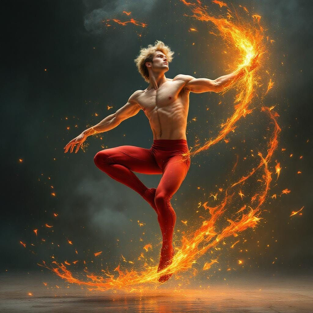 Athletic Blond Dancer's Fiery Pirouette