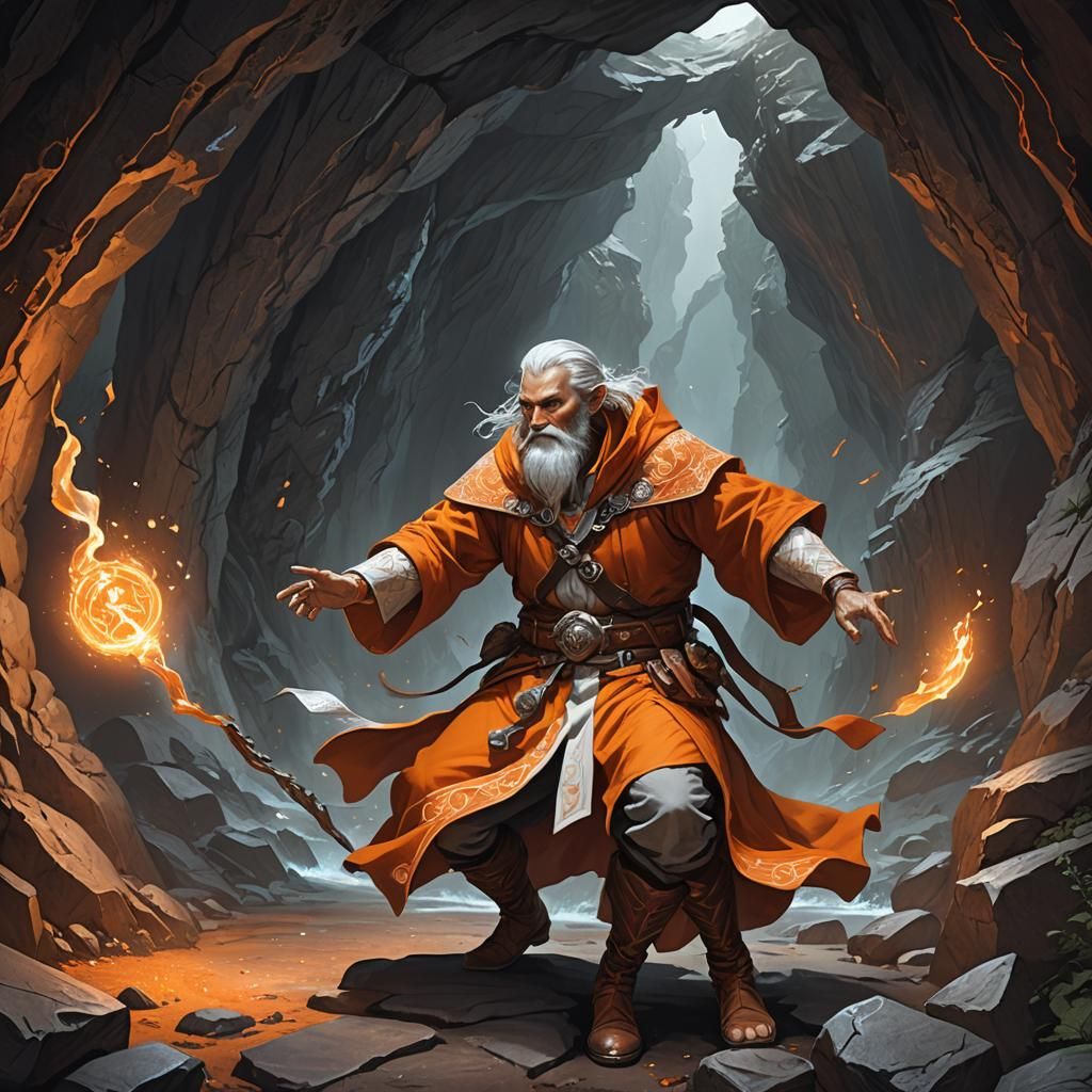 Dynamic Fire Wizard Illustration in DnD Style
