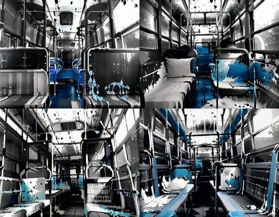 Monochrome Street Scene with Blue Color Splash