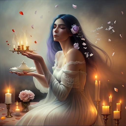 Romanticism-inspired surrealist painting. Medium shot. A you...