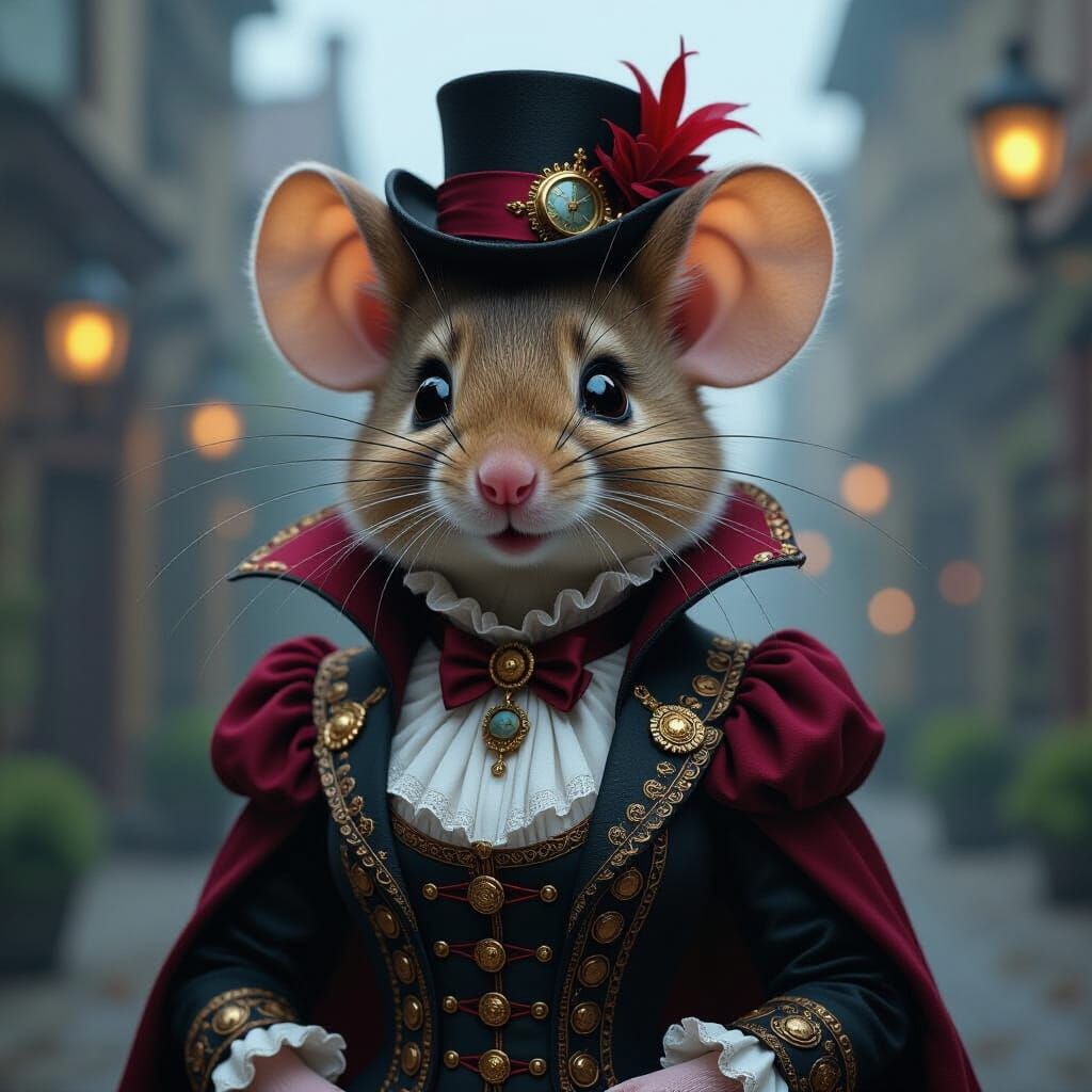 Victorian Steampunk Vampire Mouse: Digital Matte Painting