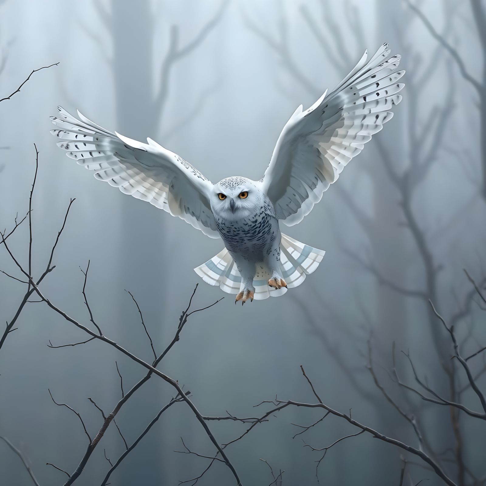 Snow Owl Wings in Flight Detail