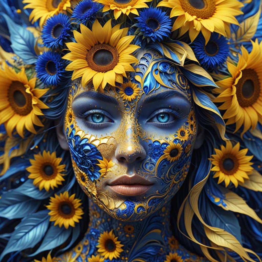 Surreal Floral Portrait in Abstract Fractal Style