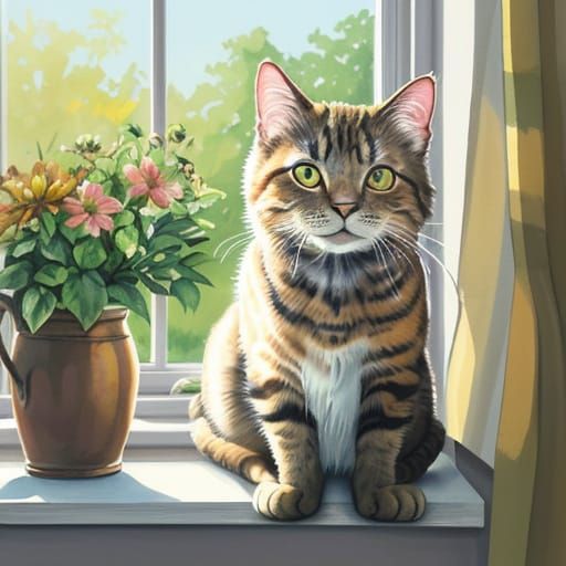 Vibrant Whimsical Feline Masterpiece in Watercolor Style