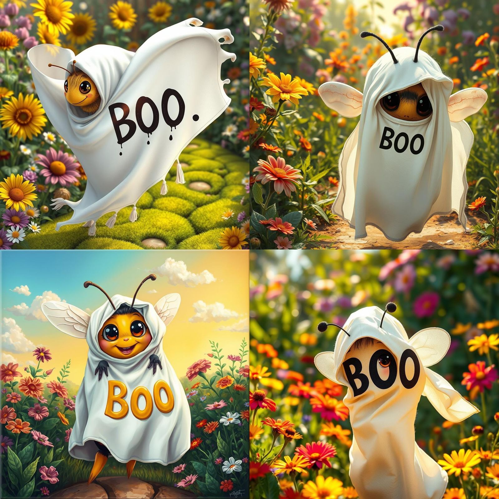 Whimsical Ghost Bee in Impasto Fantasy Art