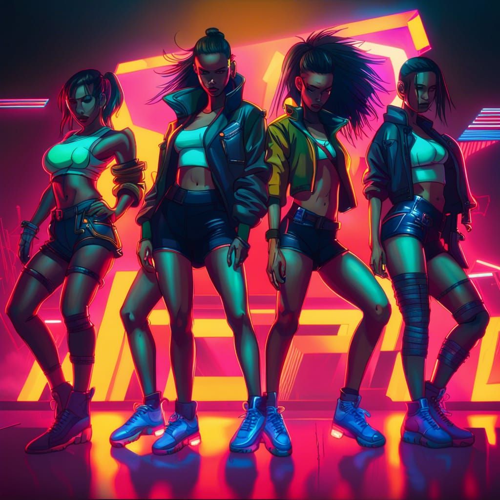 Cyberpunk Dance Crew Performance Under Neon Lights