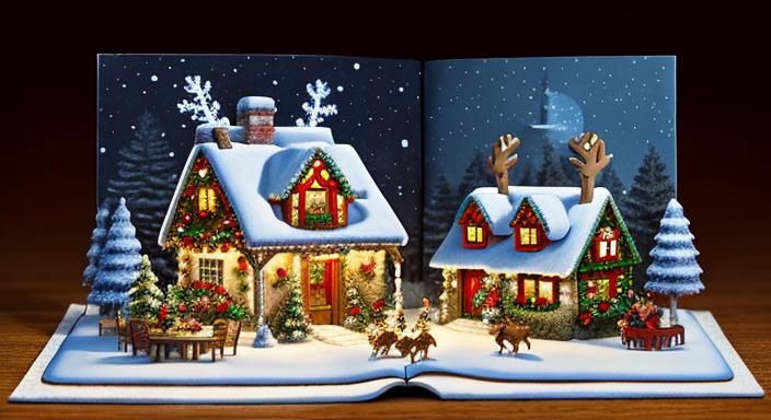 Christmas Village Pop-Up Art in Whimsical Style