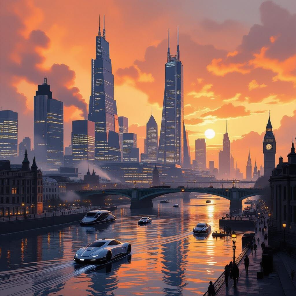Futuristic London Cityscape in Climate-Ravaged World