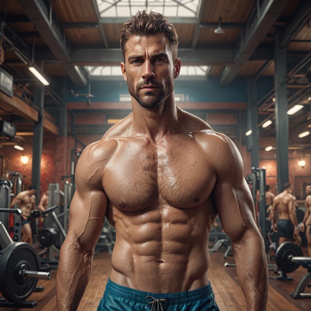 Muscular Man in Speedo: Gym Fantasy Art