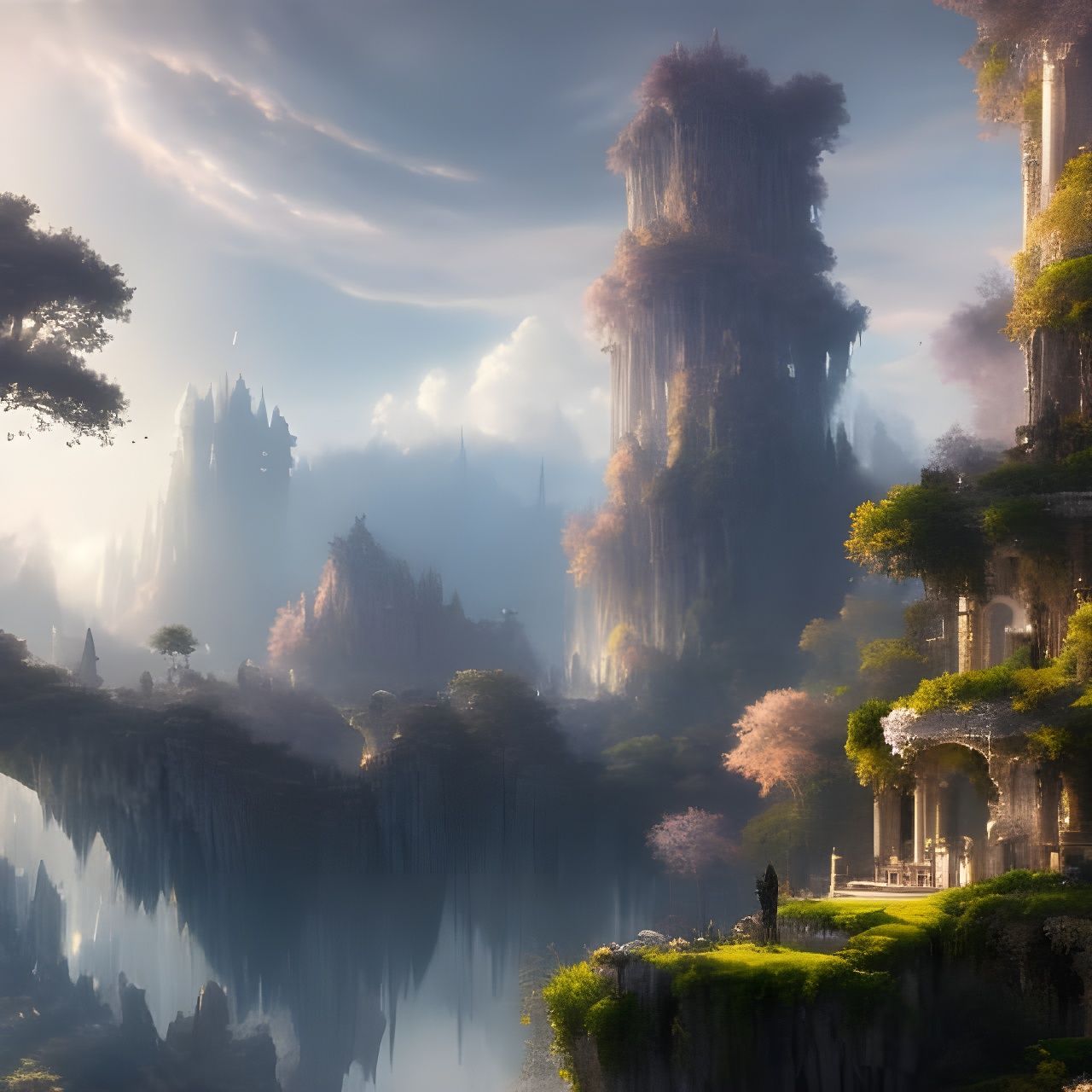 Epic Castle Landscape with Planetary Collision, Anime Style