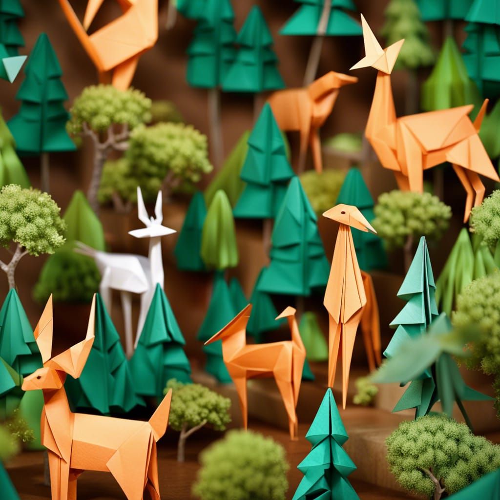 Detailed Origami Forest Papercraft in 8K