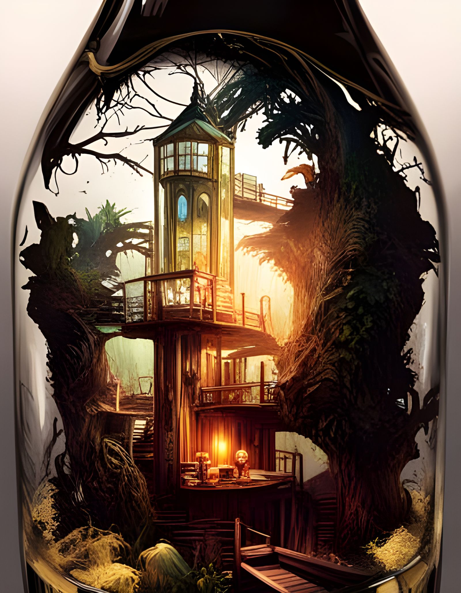 Rainforest Treehouse in a Bottle Splash Art