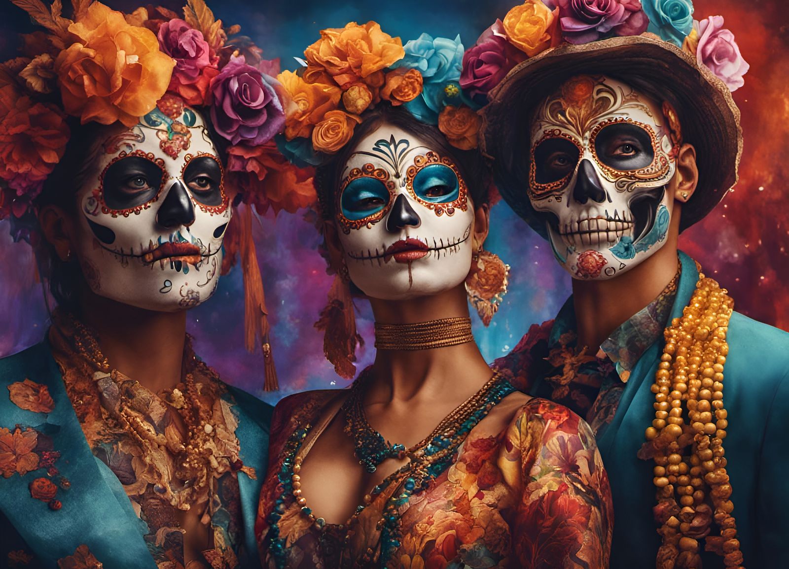 Colorful Día de los Muertos Watercolor Illustration