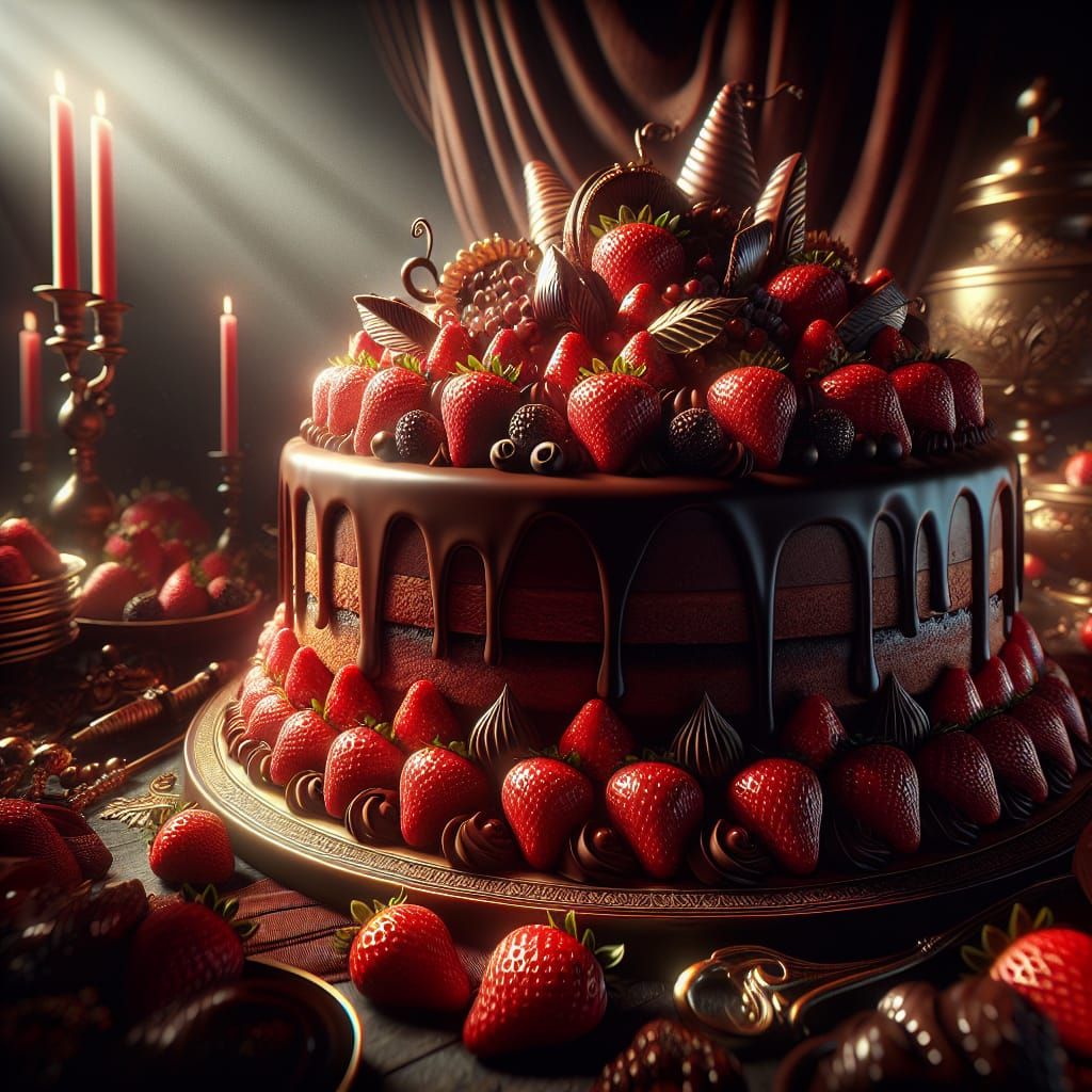 Gourmet Chocolate Cake with Strawberries in 16k Resolution