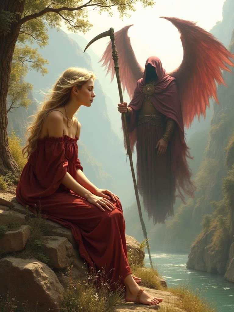 Classical Portrait of a Maiden Meeting the God of Death