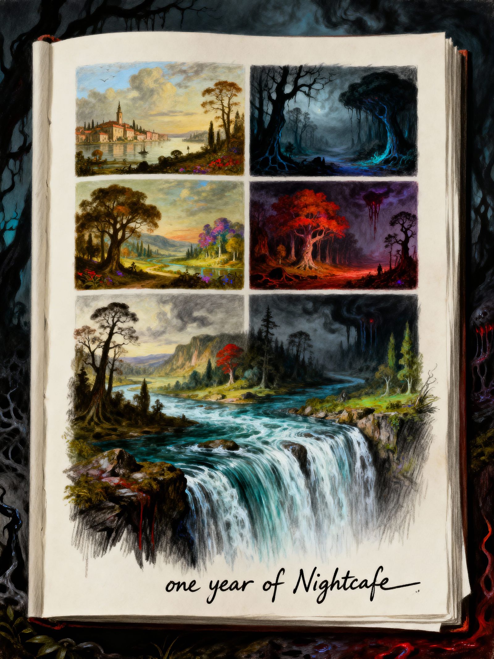 Four Seasons Landscape Drawings on a Page