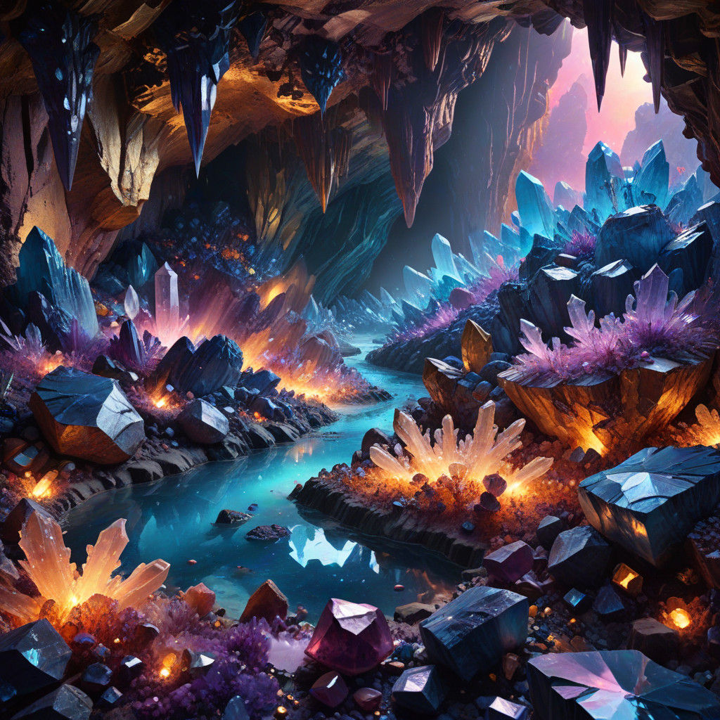 Surreal Crystal Cave in Vibrant Fantasy World