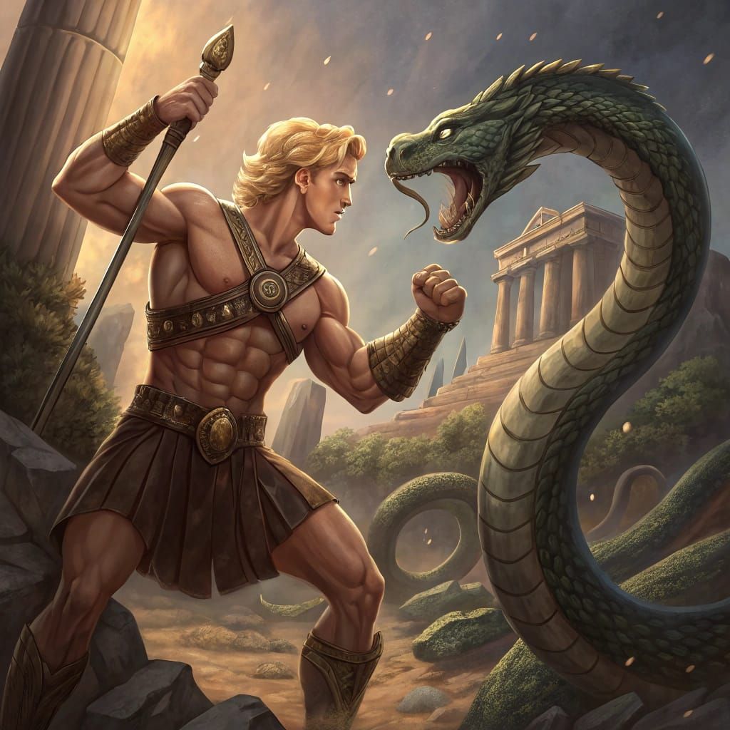 Hercules Battles Hydra in Neoclassical Style