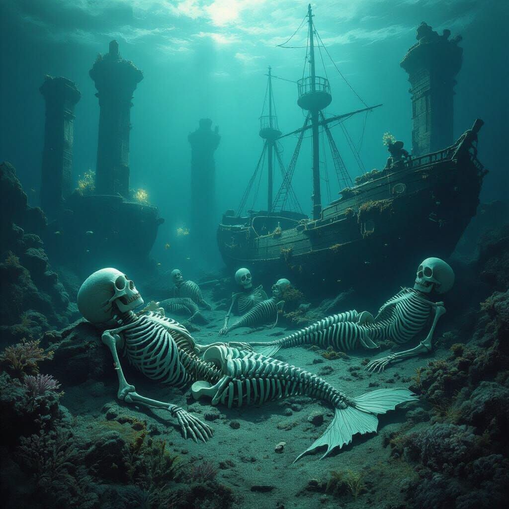 Submerged Mermaid Cemetery in Dark Fantasy Style