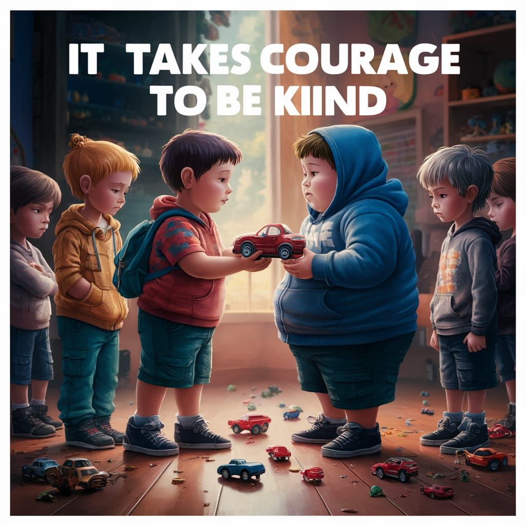 Kind Boy Shares Toy Car: Illustration of Compassion
