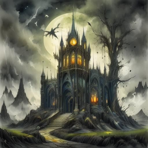 Wicked Castle in Hellscape Surrounded by Undead