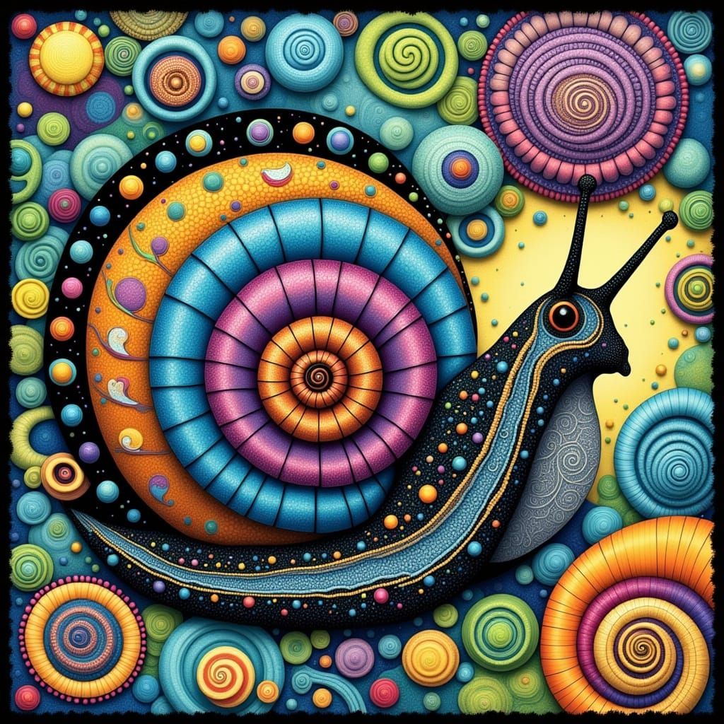 Whimsical Snail in a Swirling Zentangle Shell