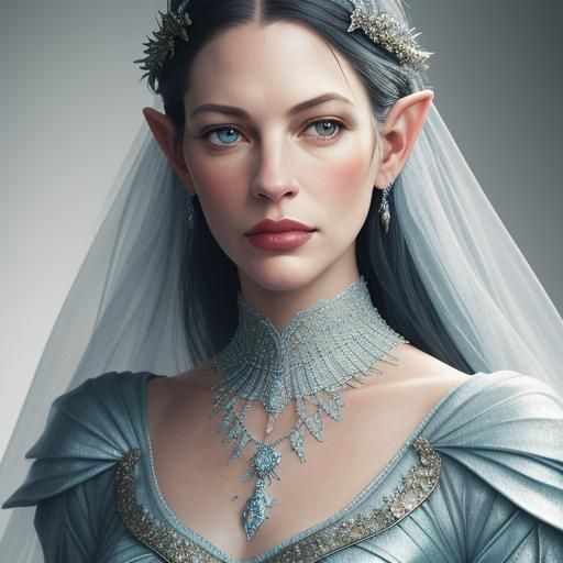 Elegant Elven Portrait in Icy Blue and Gold