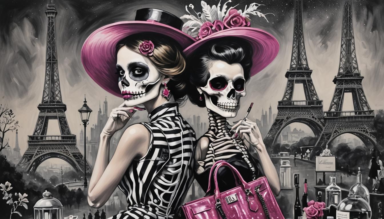 Glamorous French Fashion Illustration with Pink Glitter