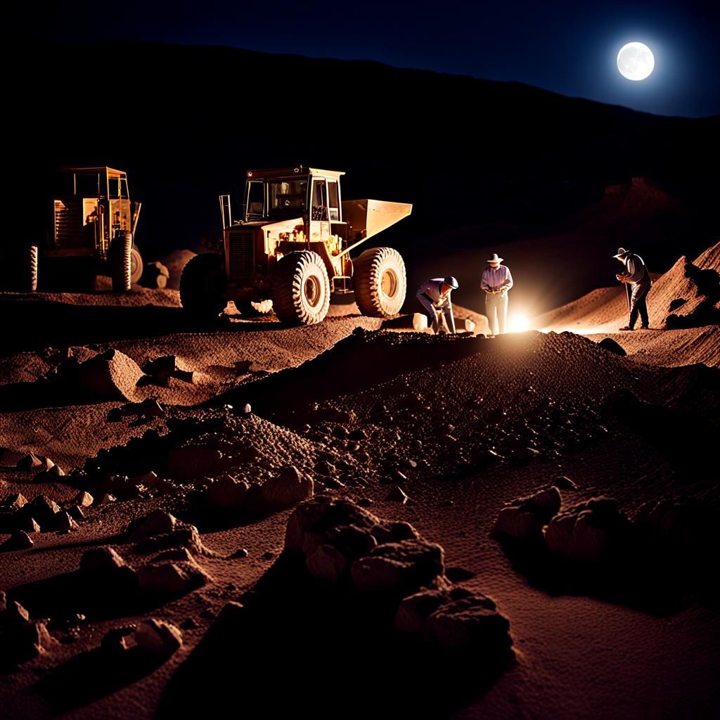 Moonlit Opal Mine: Desert Excavation at Night