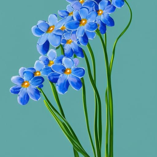 Blue Forget Me Nots With Green Leaves and Buds