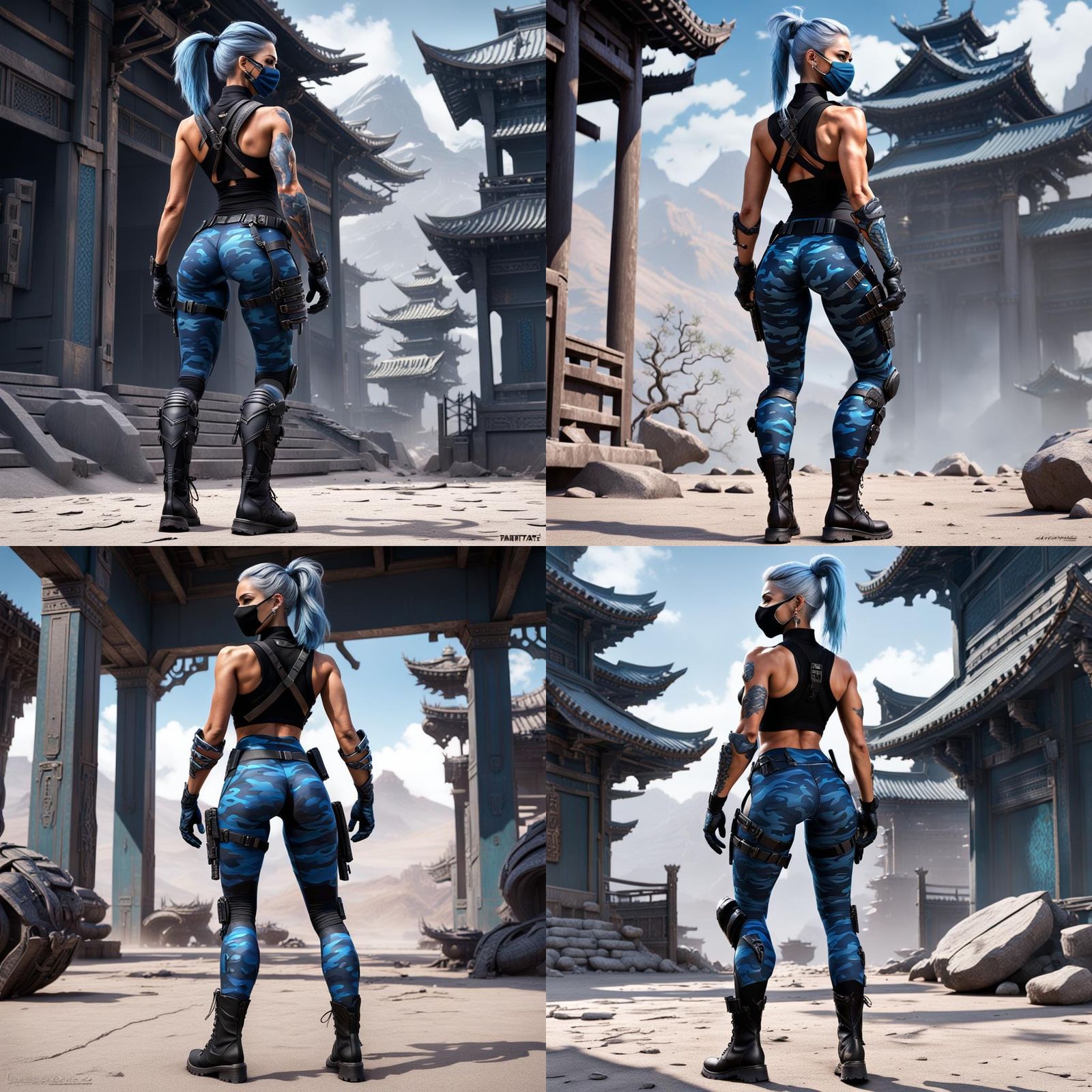 Muscular Woman in Camo Gear: Detailed Digital Art