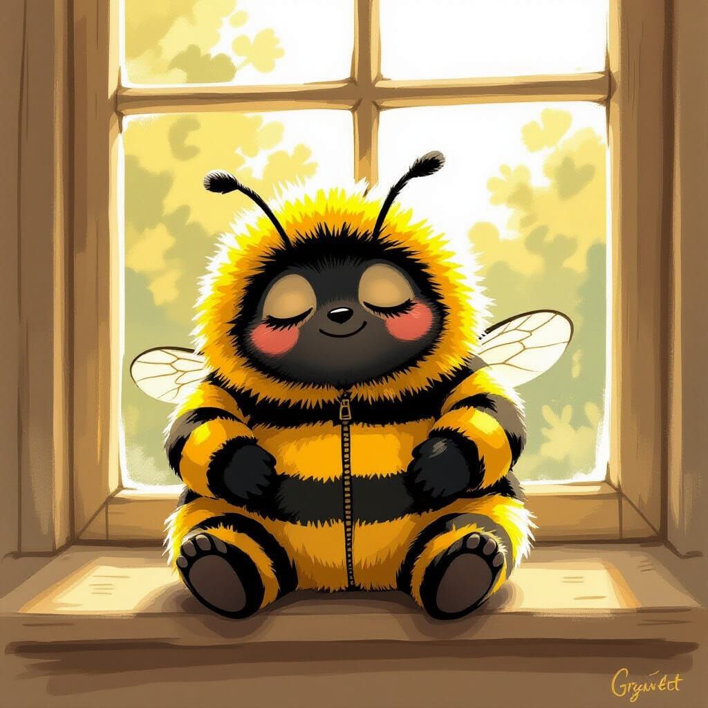 Sleepy Bumblebee on a Sunny Windowsill