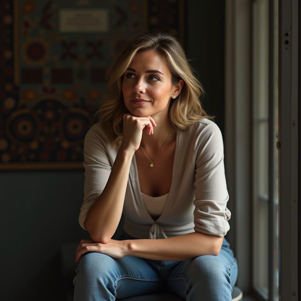 A Contemplative Middle Aged Woman in a State of Becoming