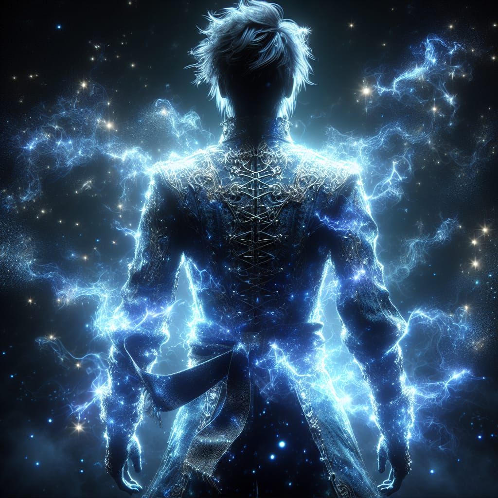 Electric Lightning Silhouette of a Young Man