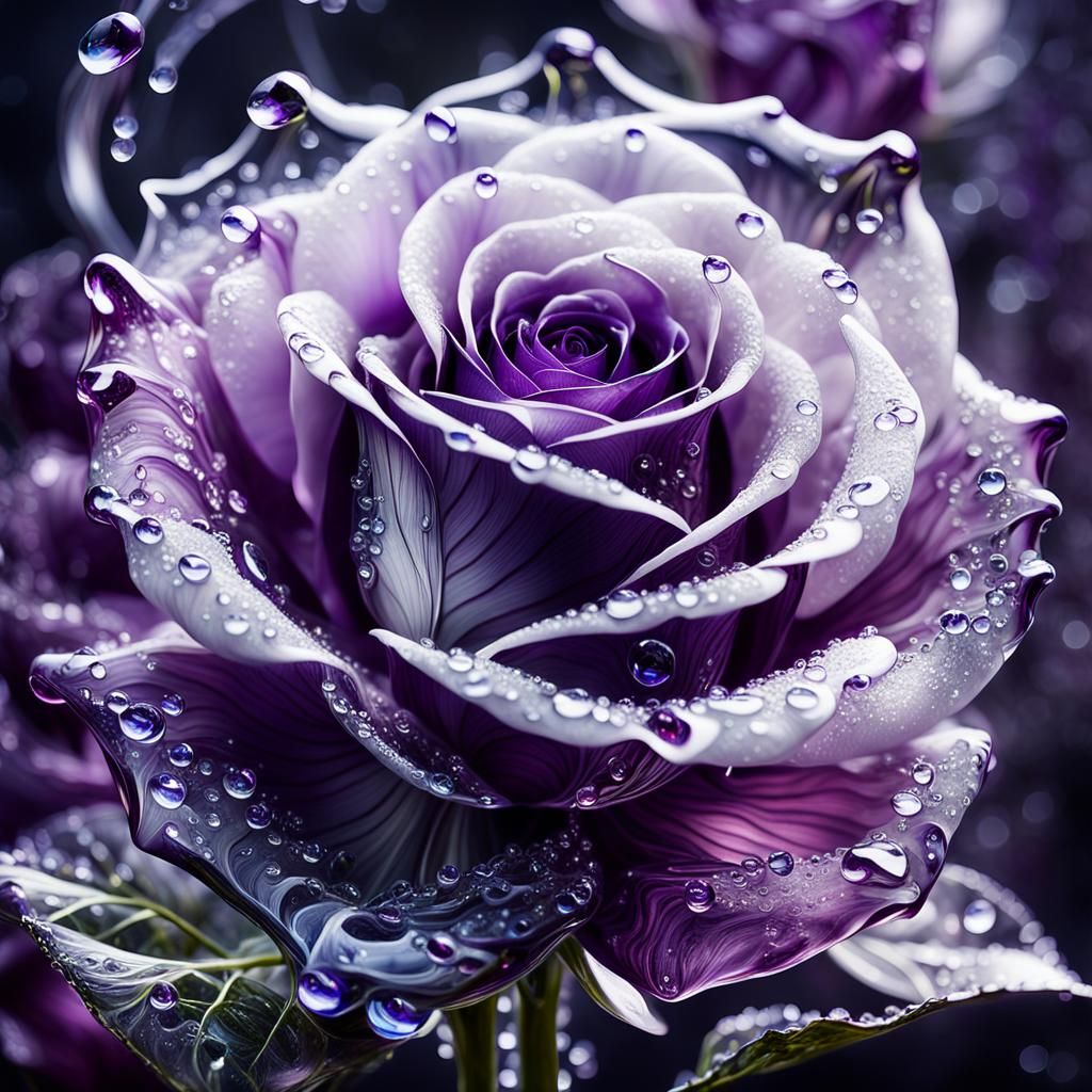 Majestic Transparent Blown Glass Rose Dreamscape